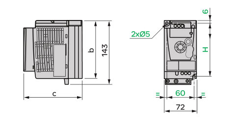 Schneider+B02+ATV12系列带有散热器的变频器(三相电源电压：200～240V)+外形尺寸1
