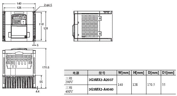 OMRON+B02+3G3MX2系列多功能小型变频器(三相AC400V)+安装方式2