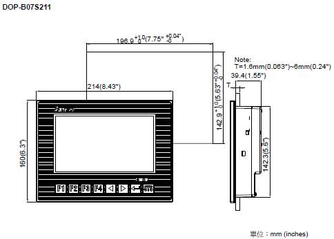 Delta+DOP-B系列触摸屏(7寸宽屏)+开孔尺寸2