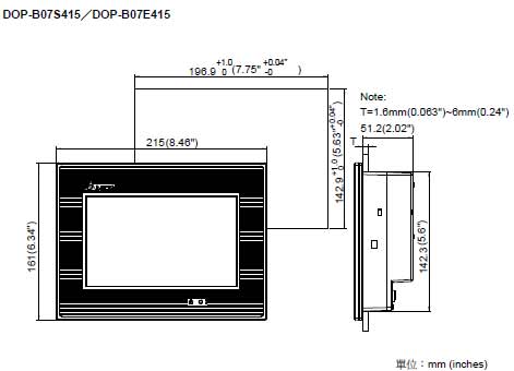 Delta+DOP-B系列触摸屏(7寸宽屏)+开孔尺寸3