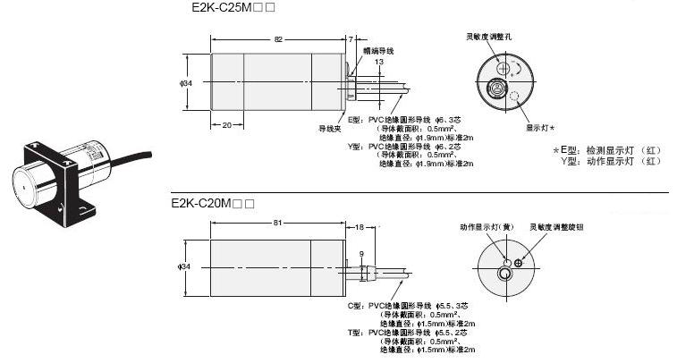 E2K-C系列长距离型接近开关安装方式