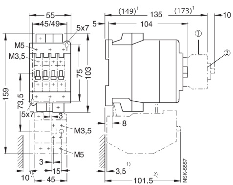 SIEMENS+3TF35系列接触器(额定电流：38A)+外形尺寸