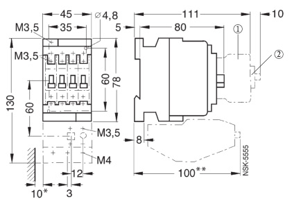 SIEMENS+3TS29系列接触器(额定电流：6A)+外形尺寸
