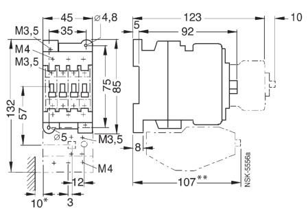 SIEMENS+3TS34系列接触器(额定电流：32A)+外形尺寸