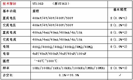 UNI-T+UT136C型自动量程数字万用表+产品备注描述1