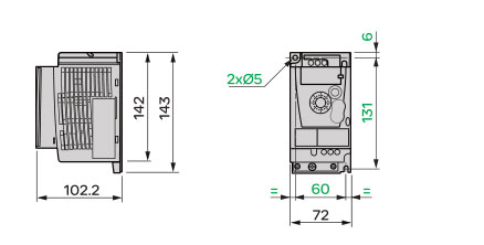 Schneider+B02+ATV12系列带有基座的变频器(三相电源电压:200～240V)+外形尺寸2