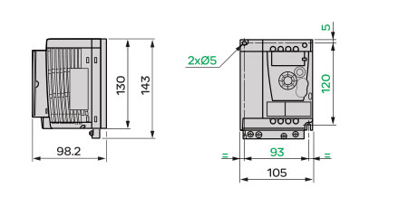 Schneider+B02+ATV12系列带有基座的变频器(三相电源电压:200～240V)+外形尺寸3