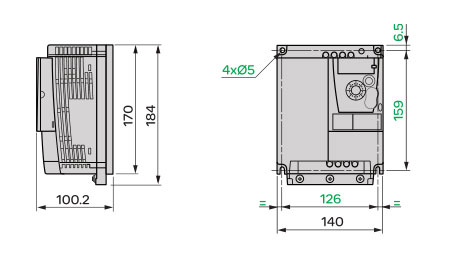 Schneider+B02+ATV12系列带有基座的变频器(三相电源电压:200～240V)+外形尺寸4
