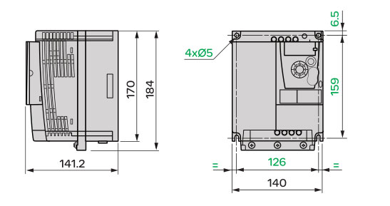 Schneider+B02+ATV12系列带有散热器的变频器(三相电源电压：200～240V)+外形尺寸3
