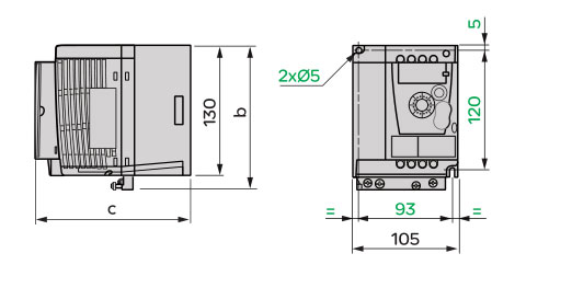 Schneider+B02+ATV12系列带有散热器的变频器(三相电源电压：200～240V)+外形尺寸2