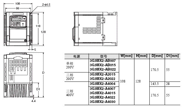 OMRON+B02+3G3MX2系列多功能小型变频器(三相AC400V)+安装方式1