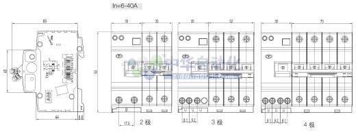 ABB+GSH200系列A瞬动型电子式剩余电流动作保护断路器(脱扣特性:C级)+外形尺寸图1