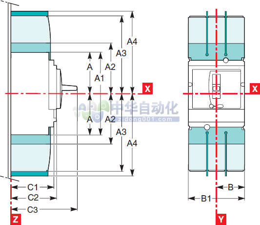 ！！！！Schneider+NSX250S系列配电保护型断路器+安装方式1