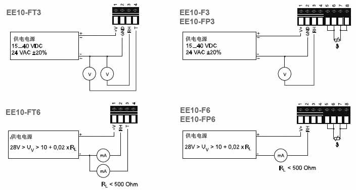 EE10系列暖通空调用室内温湿度变送器接线方式