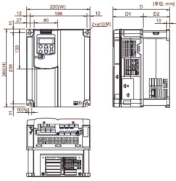 FUJI+FRENIC-MEGA系列高性能多功能型变频器(3相 380V)+安装方式3