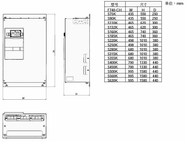 FR-F740-S系列轻负载通用变频器安装方式