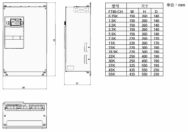 FR-F740系列轻负载通用变频器安装方式