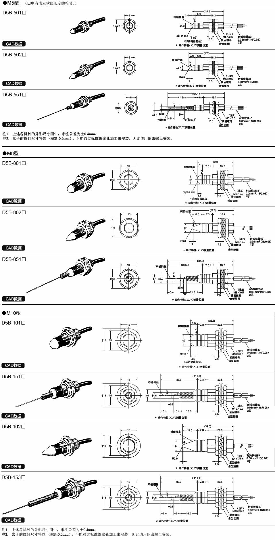 D5B系列接触开关安装方式
