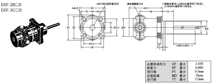 D5F系列4方向型高精度开关安装方式