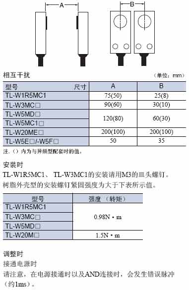TL-W系列扁平型(直流2线式)接近开关注意事项