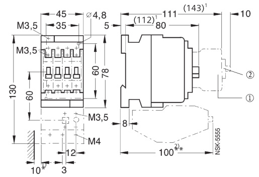 SIEMENS+3TF30系列接触器(额定电流：9A)+外形尺寸