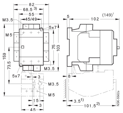 SIEMENS+3TF45系列接触器(额定电流：38A)+外形尺寸
