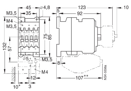 SIEMENS+3TS33系列接触器(额定电流：25A)+外形尺寸