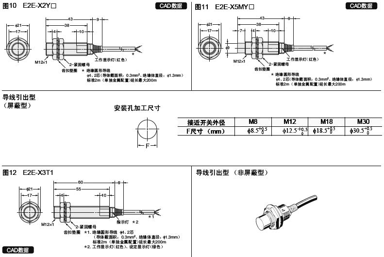 直流2线式/导线引出型E2E通用接近开关系列安装方式