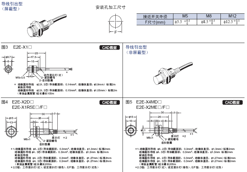 直流2线式/导线引出型E2E通用接近开关系列安装方式